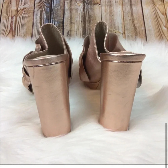SHELLEYS LONDON DELPHINE RUFFLE CHUNK PLATFORM OPEN TOE ROSE GOLD MULES 7.5 - Picture 8 of 16